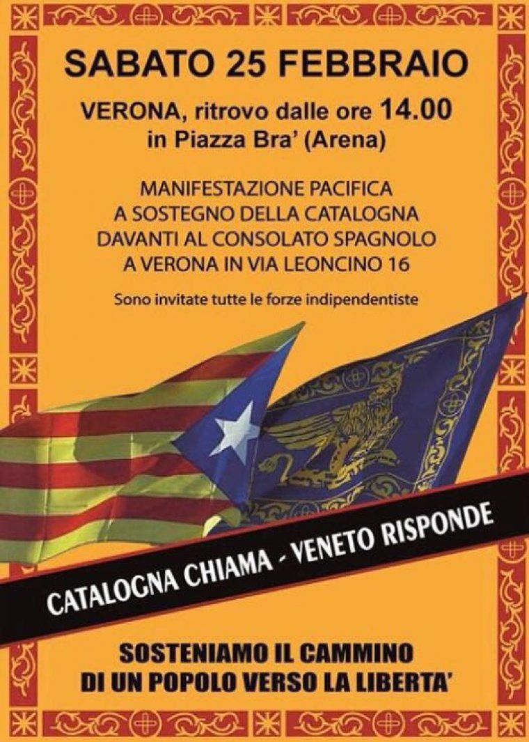 Cartell manifestació en suport a Catalunya a Verona