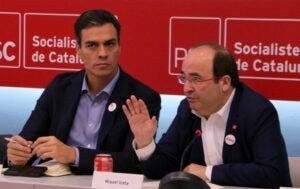 El secretari general del PSOE, Pedro Sánchez, i el primer secretari del PSC, Miquel Iceta