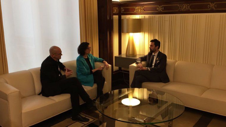Raül Romeva, Marta Rovira i Roger Torrent, aquest matí.