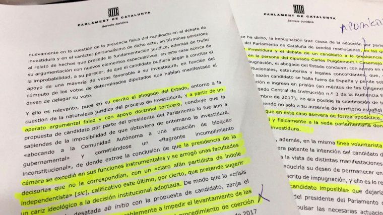 Part del recurs presentat pel Parlament a la impugnació de la investidura de Carles Puigdemont