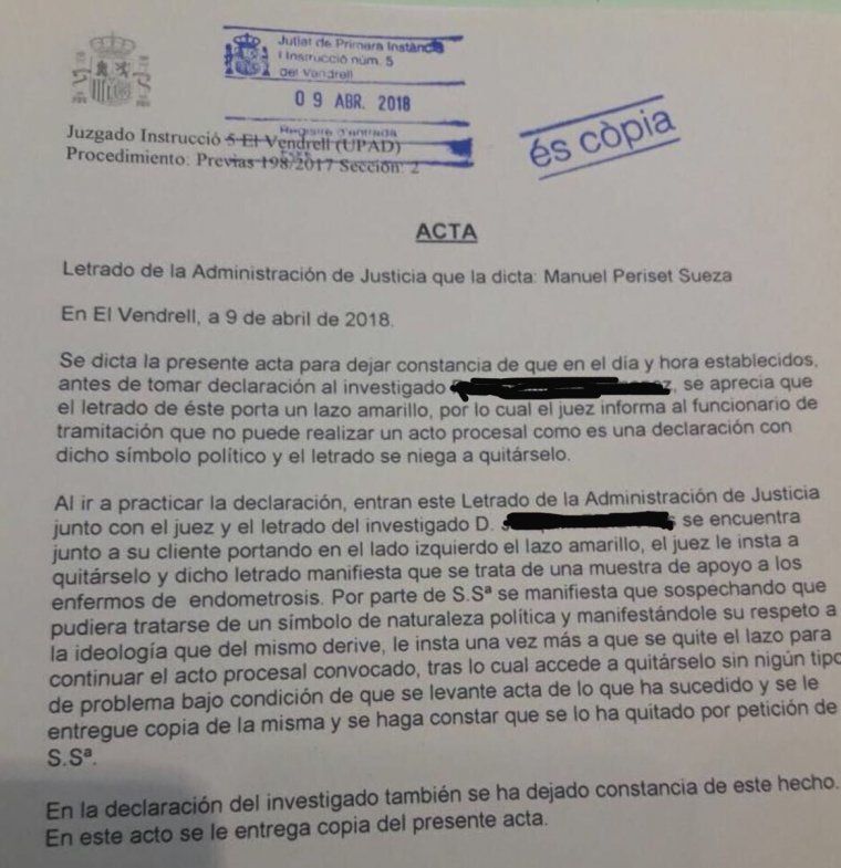 L'acta del jutjat del Vendrell