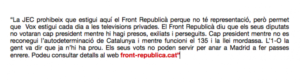 El primer dels dos missatges que Front Republicà demana que JxCat i ERC llegeixin al debat de TV3