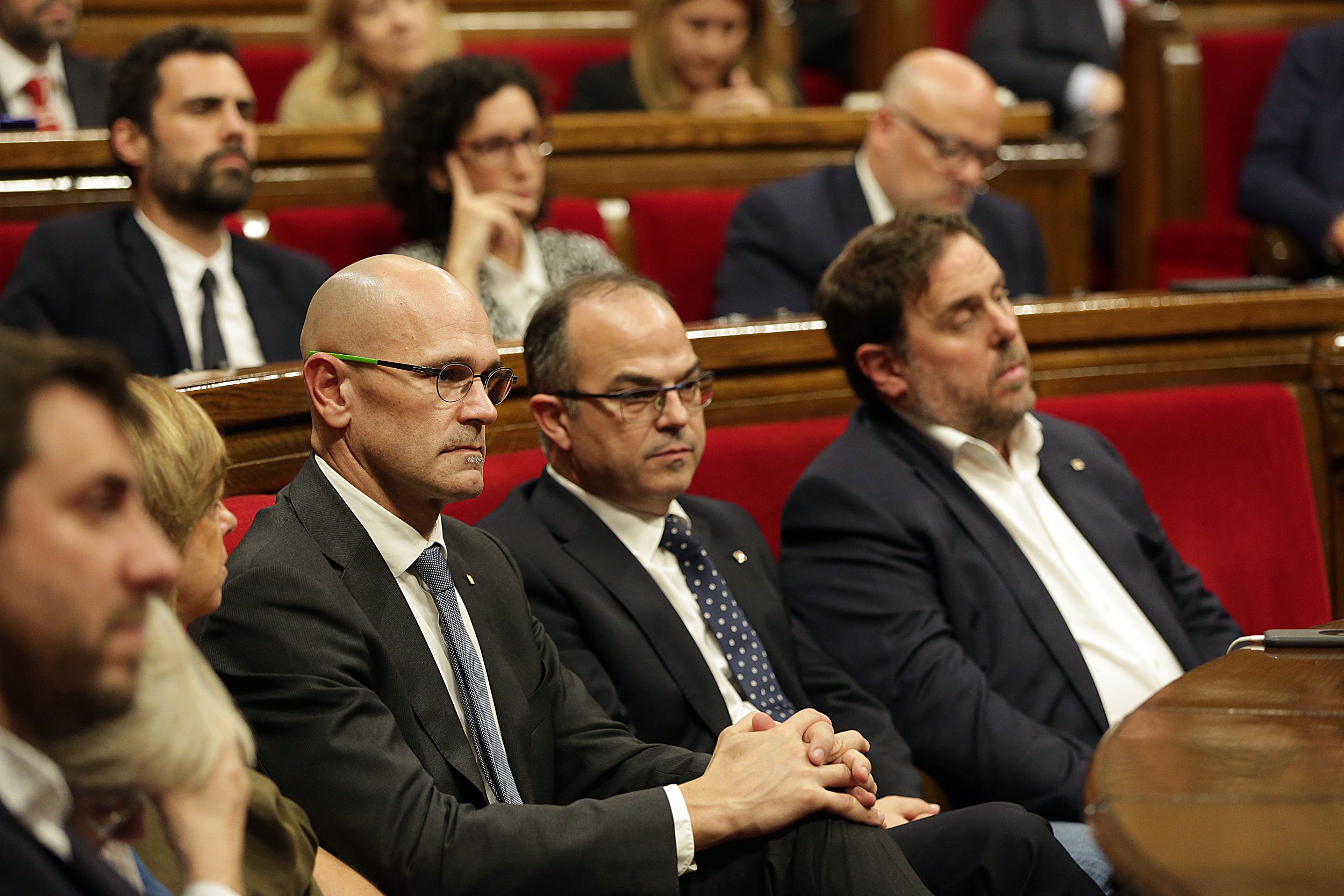 Ra?l Romeva, Jordi Turull y Oriol Junqueras, poco antes de...