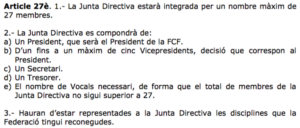 Article 27è dels Estatuts de la Federació Catalana de Futbol.