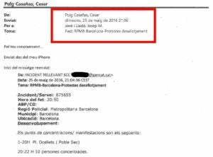 Un dels mails del 25 de maig de 2016 aportats a la caisa entre Puig i