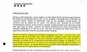 L'acta que recull l'advert?ncia de Trapero als Mossos connvients amb