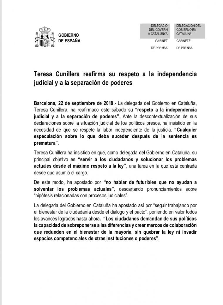 El comunicat de Cunillera