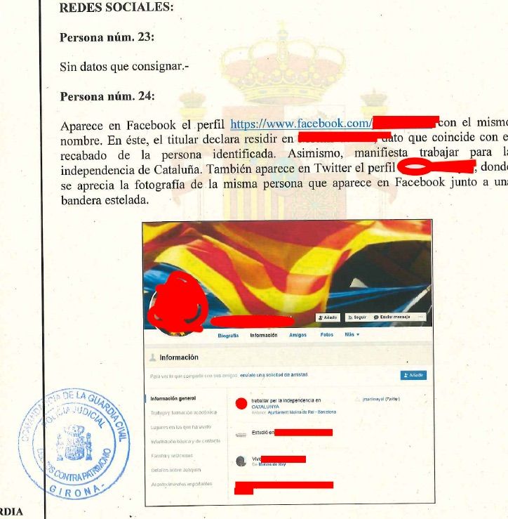 Una fitxa model de la Guàrdia Civil sobre els investigats del Tsunami Una fitxa model de la Guàrdia Civil sobre els investigats del Tsunami