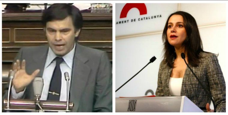 Felipe Gonz&aacute;lez, al debat d'investidura del 1980 i Arrimadas, avui dia, dos m&oacute;ns que segons el PP s'haurien de trobar