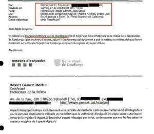 El mail remès pel comissari Gàmez a Romero de Tejada on confirma la