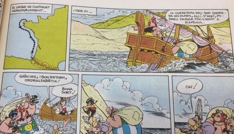 Imatges de l'entrada i el mapa que Astèrix va utilitzar per entrar a Hispània