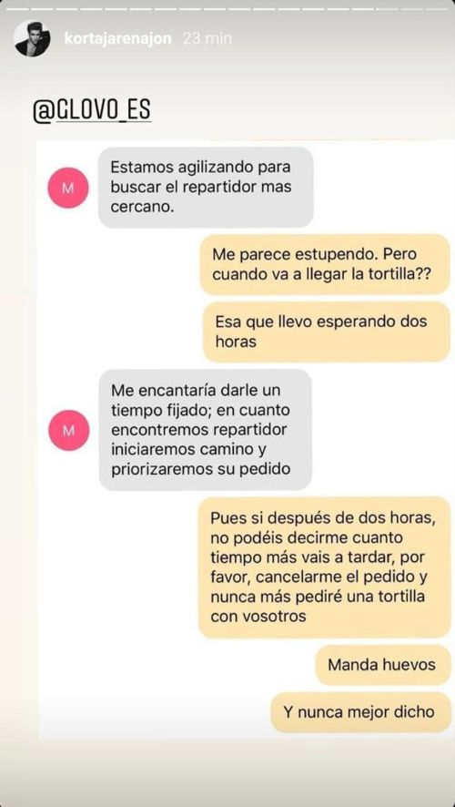 Jon Kortajarena denuncia el servei de Glovo 2   Instagram