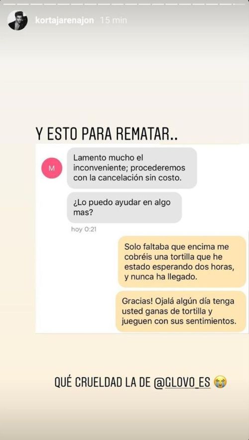 Jon Kortajarena denuncia el servei de Glovo 3  Instagram