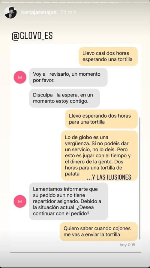 Jon Kortajarena denuncia el servei de Glovo   Instagram