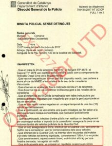 Minuta que detalla com va anar part de la destrucció dels cotxes de la Guàrdia Civil