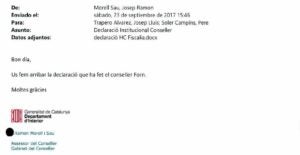 El mail de Morell a Trapero i Pere Soler