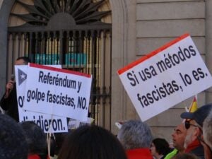 Pancartes a la manifestació unionista en defensa de la Constitució