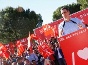 Pedro Sánchez en un míting a Madrid