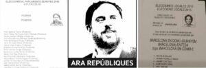 Tres imatges, la d'Iglesias el 2014, la de Junqueras que no permet la JEC i al de Colau l'any 2015