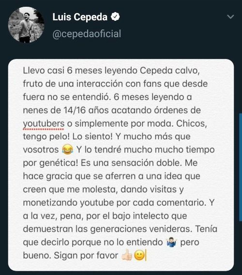 Missatge Luis Cepeda a Instagram Missatge Luis Cepeda a Instagram