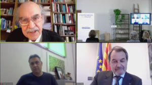 Andreu Mas-Colell i Artur Mas en un acte telemàtic de precampanya del PDECat