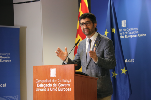 El vicepresident Jordi Puigneró durant la compareixença després de la votació de l'informe del Consell d'Europa | ACN