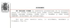 La fermesa de la sentència, declarada per l'Audiència Nacional