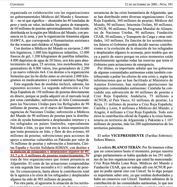 Sessió al Congrés de Diputats on es recull la tasca d'IGMAN a l'Afganistan a encàrrec del govern d'Aznar