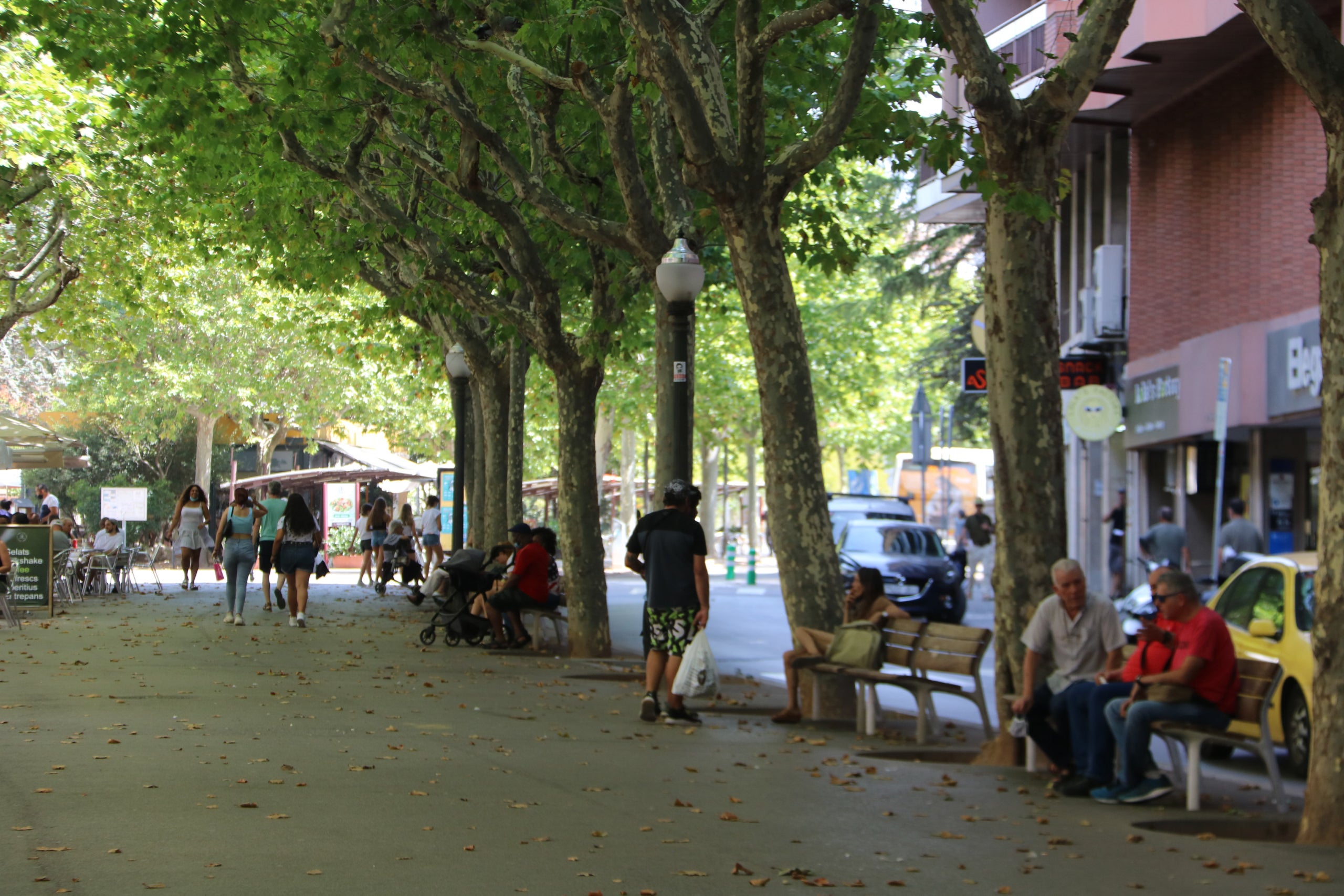 Gent asseguda i passejant per l'ombra al Passeig de Pere III de Manresa / ACN