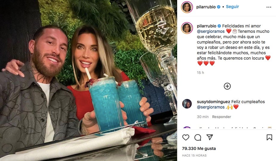 Pilar Rubio felicita Sergio Ramos a Instagram