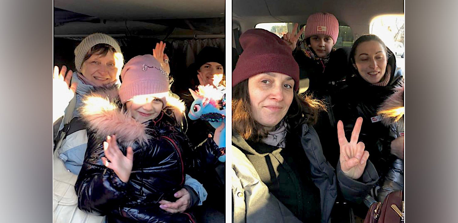Refugiats ucraïnesos de l'operació Cigonya, en la caravana catalana, de camí cap a l'Empordà / Q.S.