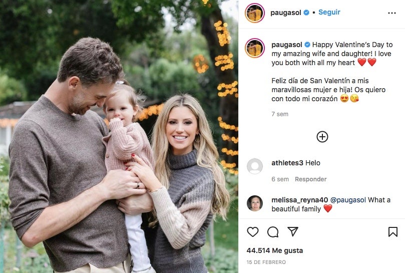 Pau Gasol, amb la dona i la filla en una foto molt tendra - Instagram