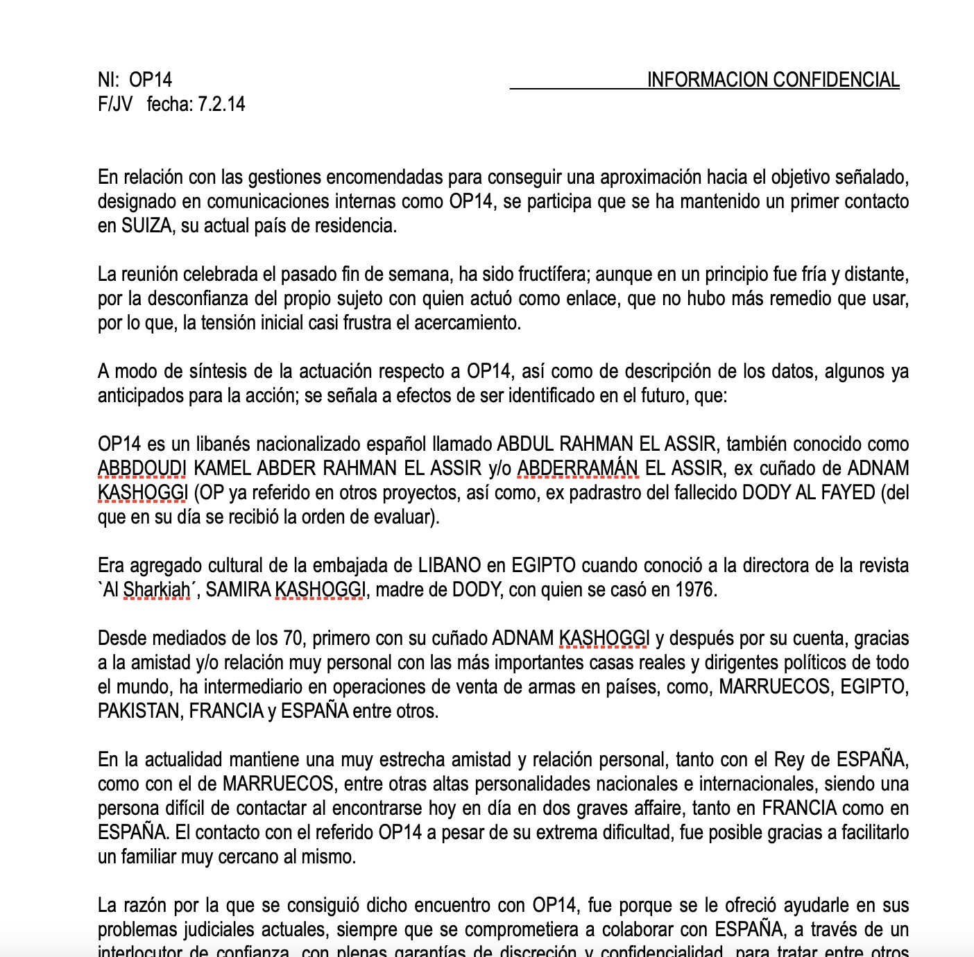 La primera nota d'intel·ligència de Vilalrejo després de la trobada amb Assir del 7 de febrer de 2014/Quico Sallés