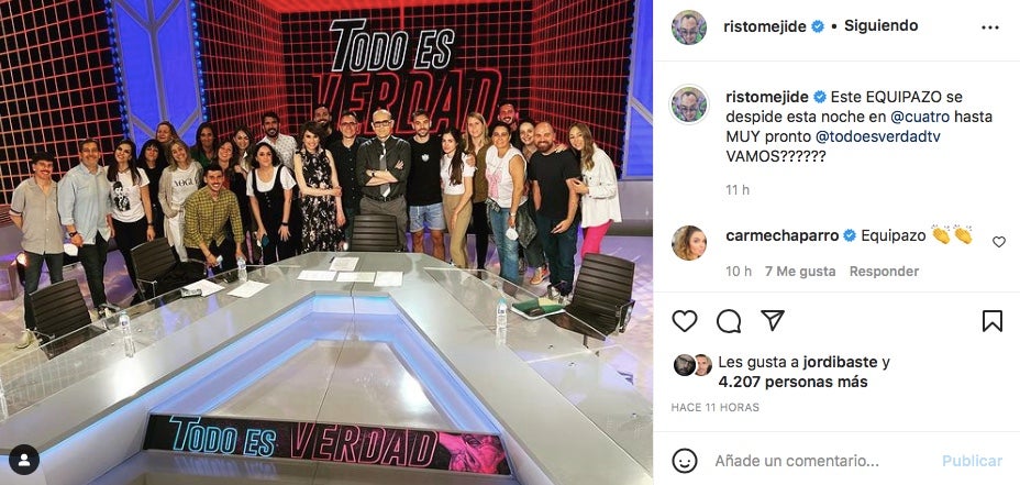 Risto Mejide s'acomiada de 'Todo es verdad' - Instagram