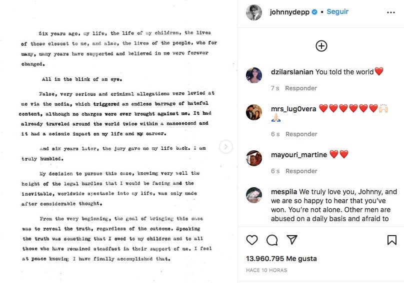 Johnny Depp emet un comunicat - Instagram