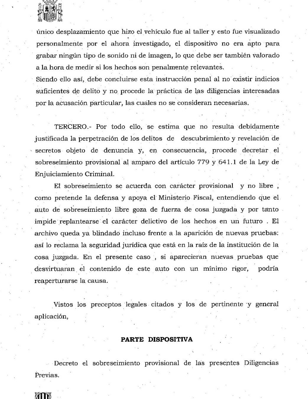 Part de la interlocutòria d'arxiu del cas balisa/QS