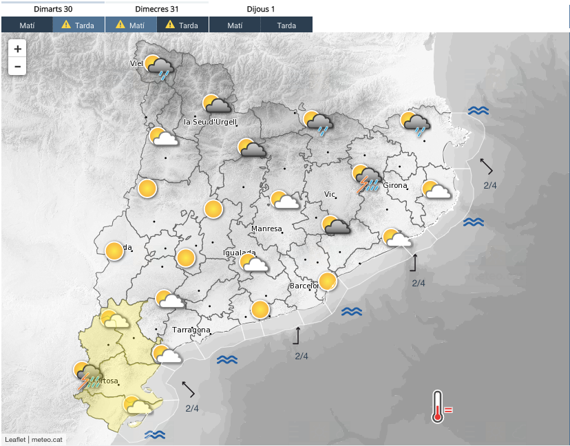 La meteorologia del dimarts 30 de juliol del 2022 a la tarda / Meteocat
