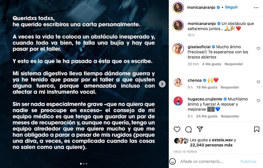 Mónica Naranjo haurà d'estar de baixa - Instagram