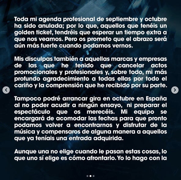La cantant preocupa els fans amb el seu anunci | Instagram