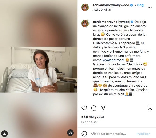 Sonia Monroy, a l'hospital - Instagra