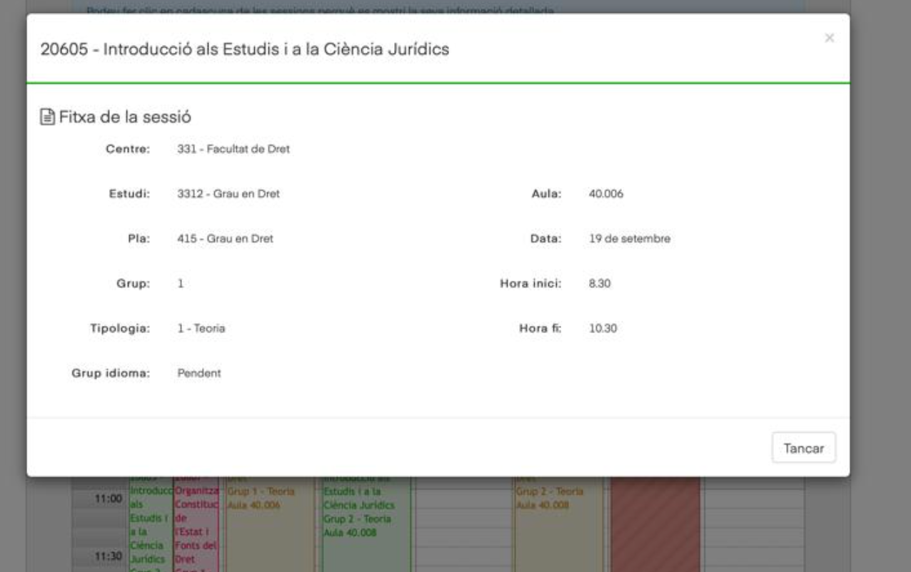 L'aplicatiu de la UPF que mostra que no hi ha assignat l'idioma en les assignatures de dret / F.P