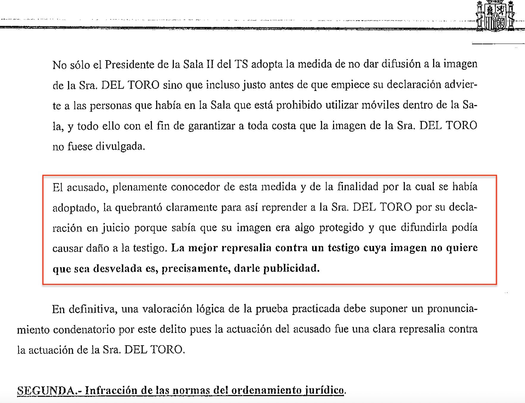 Part del recurs de l'advocacia de l'Estat on assegura que Montserrat del Toro és una represaliada/Quico Sallés