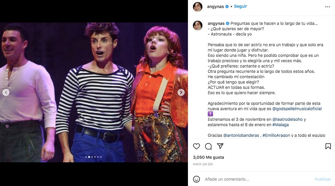 Angy actuarà el pròxim 3 de novembre en un musical - Instagram