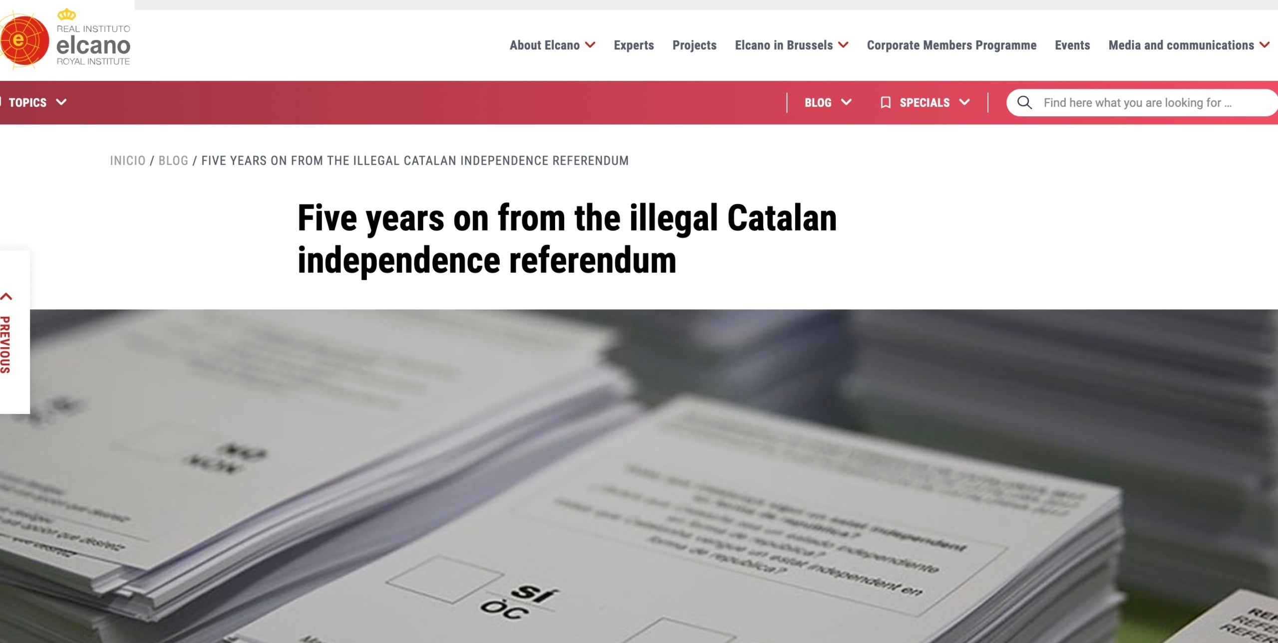 Portada de l'estudi de El Elcano sobre els cinc anys del referèndum