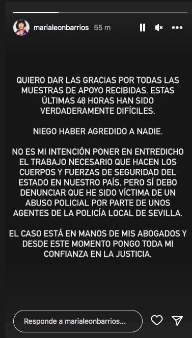 Primeres paraules de María León després de la detenció - Instagram