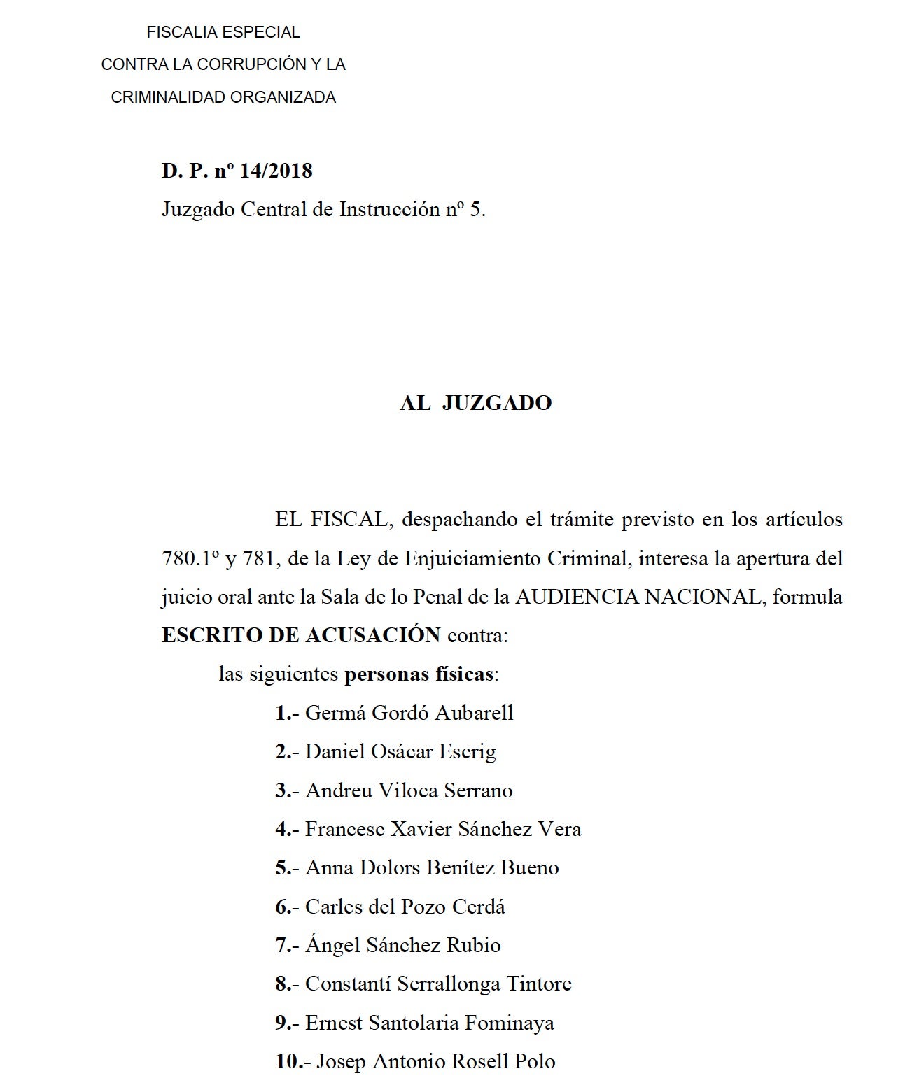 Escrit d'acusació de José Grinda contra CDC i PDeCat ie els seus gestors econòmics pel cas 3% /QS