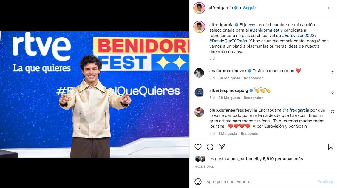 Alfred García presenta la seva candidatura a 'Eurovisió 2023' - Instagram