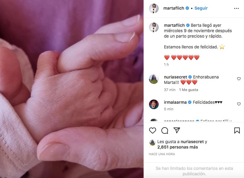 Marta Flich presenta la seva filla i diu com l'ha anomenat - Instagram