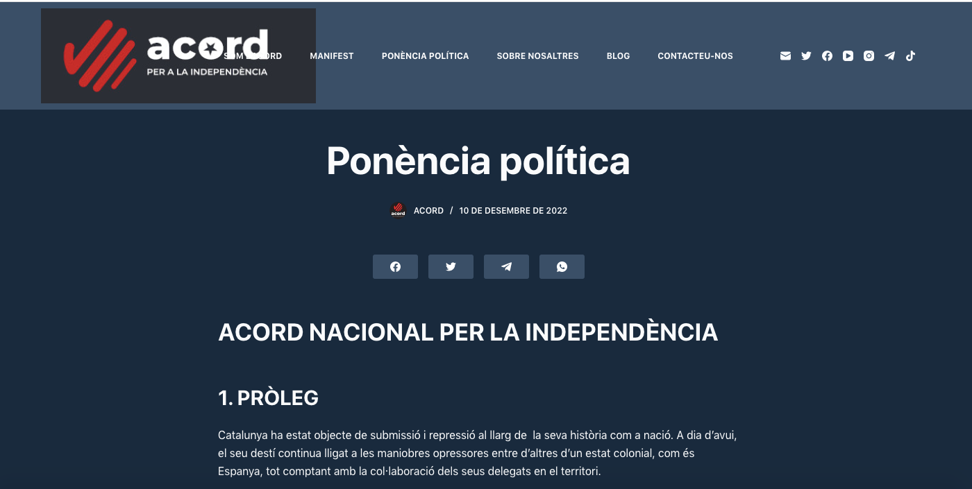 Imatge de la ponència política d'Acord per la Independència, publicada a la seva web