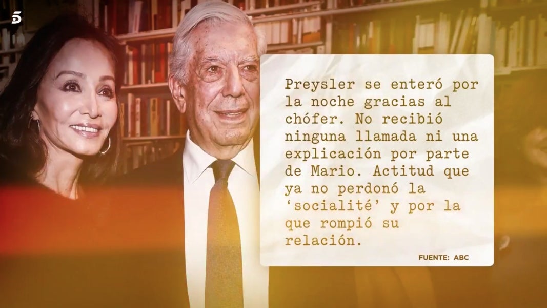 Per què va trencar Isabel Preysler amb Mario Vargas Llosa? - Telecinco